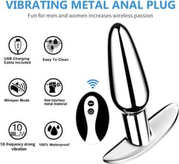 Lzwintrading - Buttplug Vibrator met Afstandsbediening - Vibrators voor Vrouwen & Mannen - Prostaat Stimulator - Metalen Butt Plug met 10 Vibratie Standen - Sex Toys voor Koppels - Anale Speeltjes - Vibrerende Buttplug — thumbnail 8