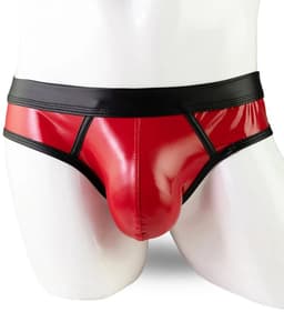 Strakke lederen slip heren - Pouch - Erotisch en sexy - Rood Zwart - Maat S/M — thumbnail 2
