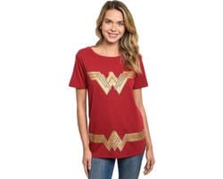 T-shirt voor dames met gouden logo, grafisch ontwerp, superhelden kostuum, Halloween, stripboek cosplay