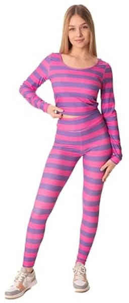 Gestreept kattenkostuum voor dames - crop top shirt en legging voor Halloween cosplay 2024 — thumbnail 4