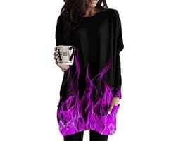 Oversized lange mouwen T-shirt met 3D vlamprint voor dames - Casual mode top voor herfst en winter
