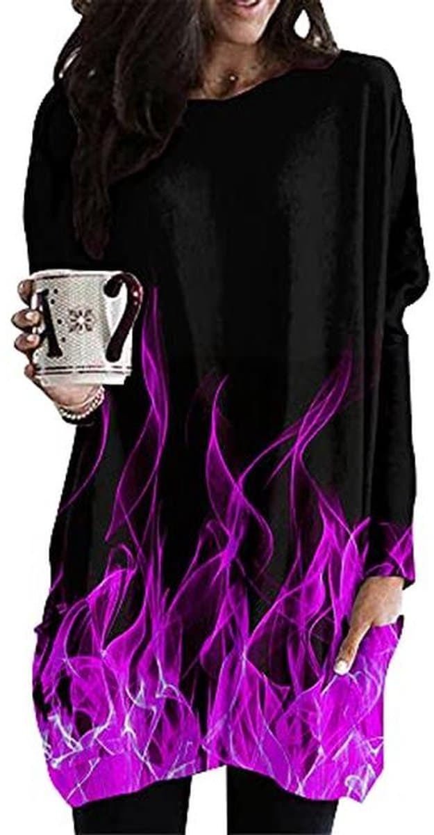 Oversized lange mouwen T-shirt met 3D vlamprint voor dames - Casual mode top voor herfst en winter — afbeelding 1