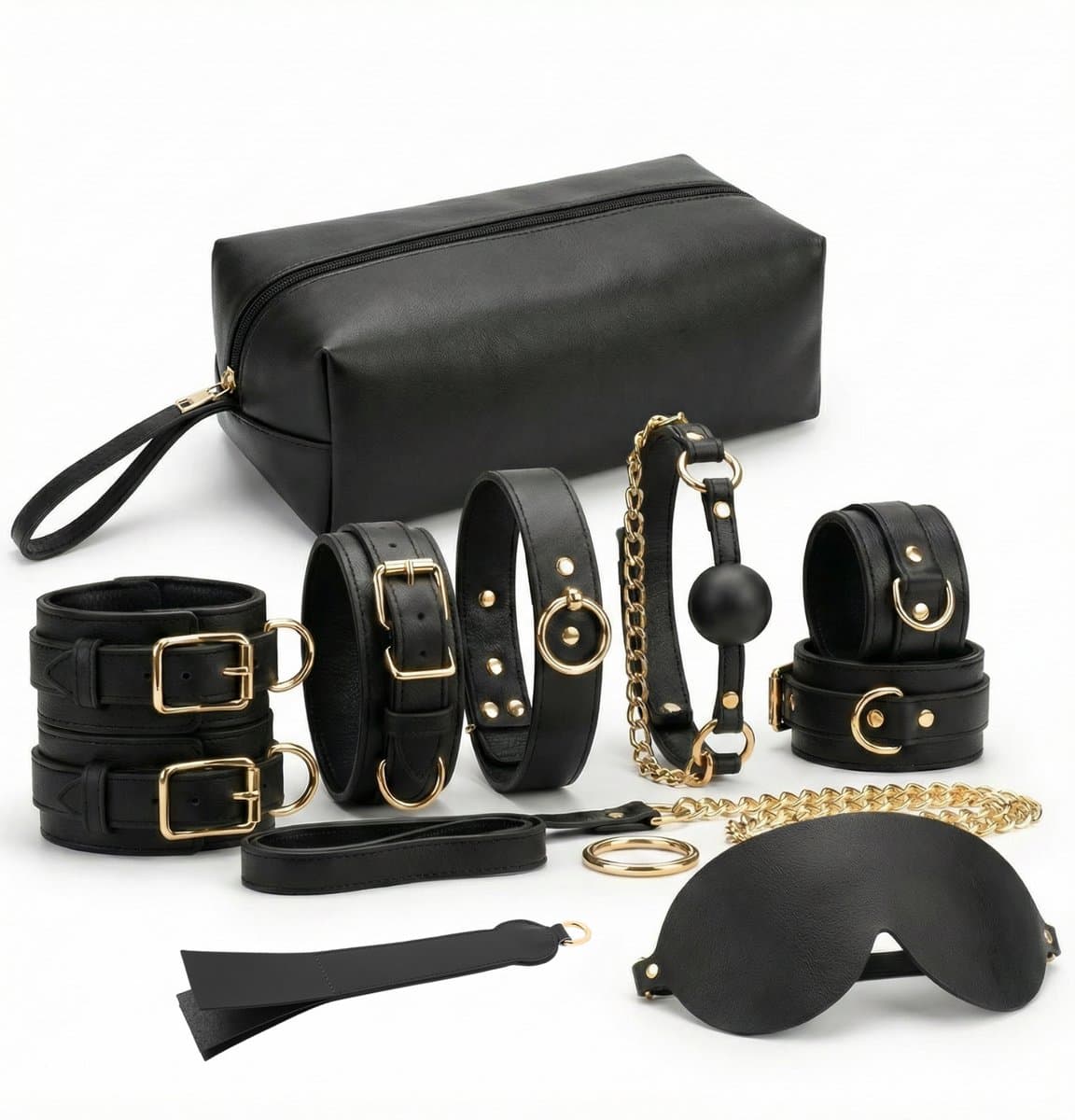 Toys Hub® Premium BDSM Set voor Koppels – Gratis 1 Maand Spannende Luisterverhalen & Ebook BDSM Basics - Hoogwaardig Leer - Bondage – Voor Beginners & Ervaren - Oogmasker – Zweep - BDSM Extreme – Sex Toys voor Koppels - Premium Opbergzak — afbeelding 1