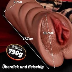 Realistische Pocket Pussy Masturbator 2-in-1 – Dubbel Kanaal – Zacht TPE-Siliconen – Realistische Textuur – Voor Mannen (Bruin) — thumbnail 2