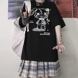 Vrouwen Grunge T-shirt met Gothic Beer Print – Trendy Harajuku Stijl — thumbnail 2
