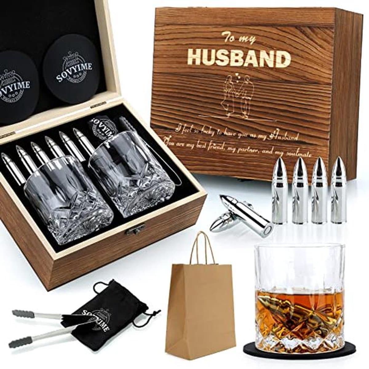 Whiskyglazen Set voor Echtgenoot met Koelstenen - Romantisch Cadeau voor Bruiloft, Verjaardag en Valentijnsdag — afbeelding 1