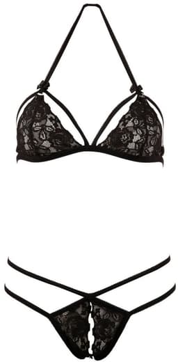 Cottelli Collection – Lingerie Set met Erotische Ondertoon Open String en Losse Cups – Maat M - Zwart — thumbnail 2
