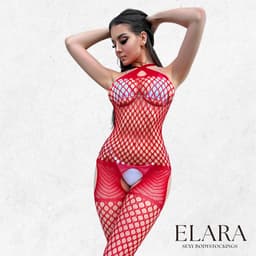 Elara - Elanissa - Bodystocking Erotische Lingerie met Open Kruis - Catsuit - S t/m XL - Sexy Dames Lingerie - Rood — thumbnail 4