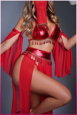 Purple-Daisy Fantasie buikdanseres kostuum voor vrouwen Sexy fantasie kostuum en sexy nachtjapon voor vrouwen 5 deliğe PDS0048-R - Maat S/M - ROOD — thumbnail 5