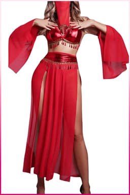 Purple-Daisy Fantasie buikdanseres kostuum voor vrouwen Sexy fantasie kostuum en sexy nachtjapon voor vrouwen 5 deliğe PDS0048-R - Maat L/XL - ROOD — thumbnail 4