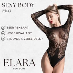 Elara Marvella – Erotische Net Body Dames | Sexy Bodystocking met Kant Details | Sexy Lingerie | One Size (S–L) – Zwart — thumbnail 2