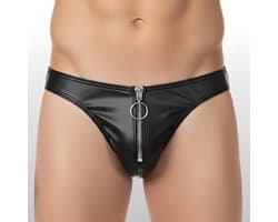 Heren Slip Wetlook met Rits Voorzijde - BDSM - PU Leder - Sexy Herenlingerie - Maat XL | LS241