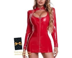 Sexy Lingerieset Dames – PU Jurkje Dames met Rits – Erotische Clubwear – Wasteland – Crazyland – Toxic– BSDM – Bondage – Erotische Lingerie – Lingerie Erotisch – Kinky Party Dress – Fetish Look – Clubwear – Dare to Undress – Maat XS/S, M, L, XL