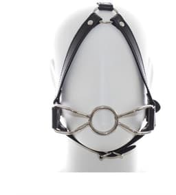 Nooitmeersaai - O-ring mondknevel met hoofdbeugel - PU leer/metaal - Zwart/zilver - Verstelbaar — thumbnail 1