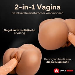Quick Relief Ashleé™ - Masturbator - Pocket Pussy - Masturbator voor man - 2 in 1 Vagina en Anus - Sex toys voor mannen - Bruin — thumbnail 4
