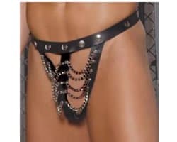 BamBella ® - String - Maat Onesize S M L - Zwart SM kleding Veter sluiting nep leer BDSM erotische heren kleding ondergoed lingerie onderbroek zwart