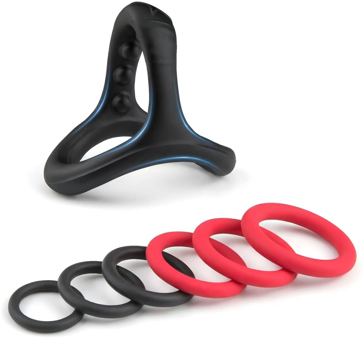 Ivy Lux Cockring Siliconen - Penisring set voor mannen - Waterdicht en Wasbaar - 6 Verschillende Maten - Inclusief 6 ringen in de kleuren zwart en rood — afbeelding 1