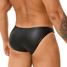 Erotische Heren Slip Zwart – Leatherlook Clubwear Ondergoed voor Mannen – SM Fetish String – cadeau voor hem — thumbnail 3