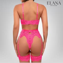 Elana Sorina – Luxe Kant Lingerie Set met Bh, String & Jarretels – Verleidelijke Dames Lingerie – S – Roze — thumbnail 2
