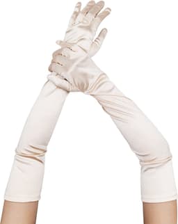 Lange dames handschoenen - extra lange satijnen stretch satijnen handschoenen - vintage feest dameshandschoenen - bruidshandschoenen - geschikt voor bruiden bruiloft opera theekransje — thumbnail 1
