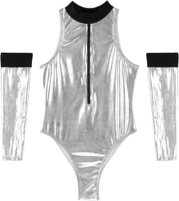 Dames Catsuit Lakleer Glitter Jumpsuit met Rits Rave Festival Bodysuit — thumbnail 3