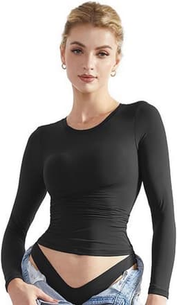 Getailleerd dames T-shirt met lange mouwen - Modieuze crop top met ronde hals — thumbnail 1