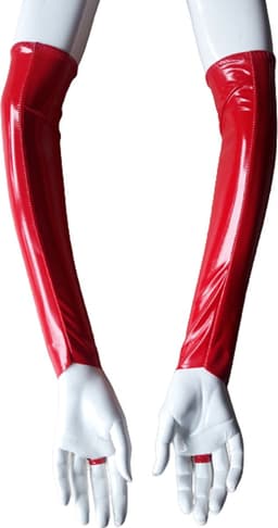 Handschoen L/XL Datex (Mix latex en stof ) Sexy Handschoenen Rood lange lak handschoen Glans Shiny Lakleer valentijn SM Gogo dancing dans accessoiren lange vingerloze gloves — thumbnail 2