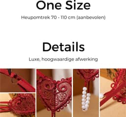 Sexy String met Parels - Kralen - Zwart - Erotisch Design met en Hart op Achterkant - One Size String - Dames Onderbroek - Lingerie / Ondergoed — thumbnail 2