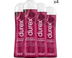 Durex Glijmiddel Crazy Cherry - Kers - waterbasis - 100ML - 4 Stuks - Voordeelverpakking