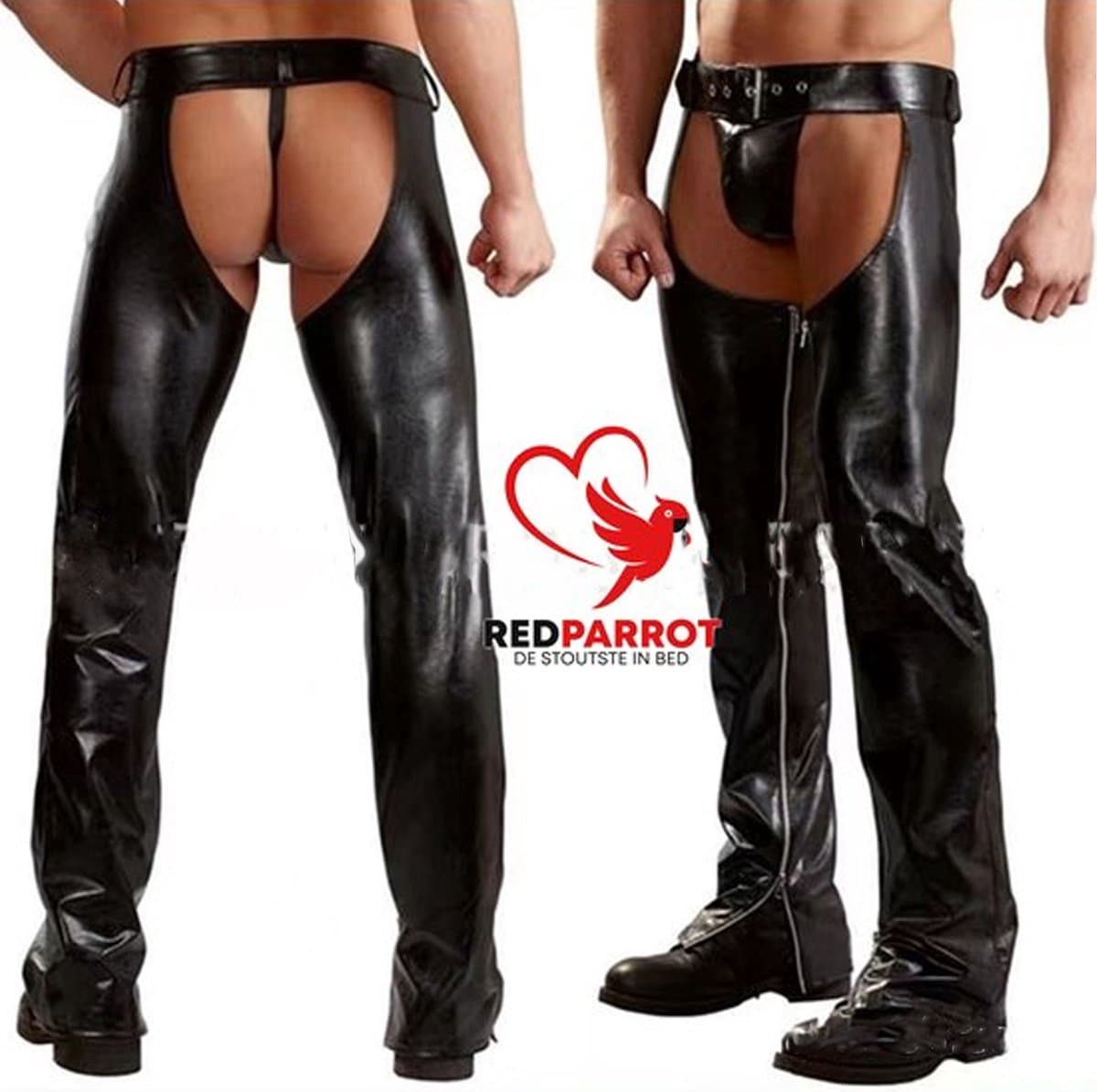 Lederen BDSM Broek - Kunstleer - Zwart - Heren - Open billen - Erotische broek — afbeelding 1