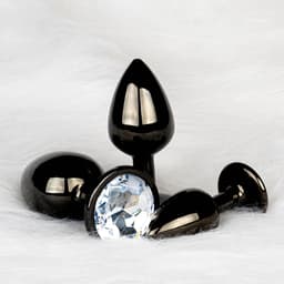 Shots - Ouch! OU809GUN - Round Gem Butt Plug - Medium - Gunmetal / Diamond — thumbnail 5