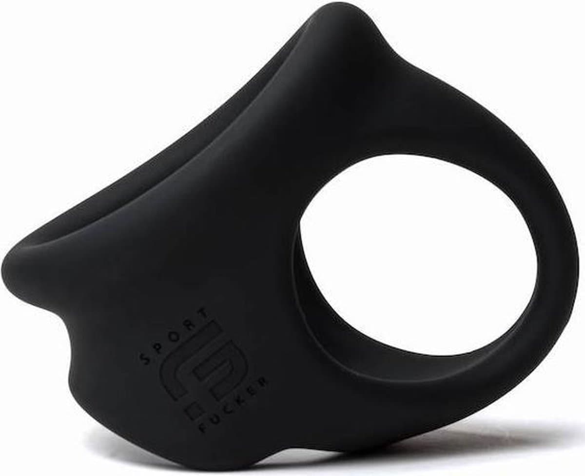 Sport Fucker - Cock Chute - Rekbare Cockring en Ballenspreider - Liquid Siliconen - Zwart — afbeelding 1