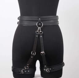 Multifunctionele Lederen BDSM Harnas - Bondage - Met trekkoorden - Buik - Bovenbeen - Riemen - Verstelbaar - One size — thumbnail 4