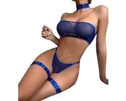 Erotische lingerie set - Transparant - 5-delig - Blauw en Roze - Zeer sexy
