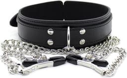 *** Bdsm Collar met tepelklemmen Bondage - Erotiek - Slave - Tepelklemmen - Lederen Ketting - Partner Sexy Rollespel - van Heble® *** — thumbnail 1
