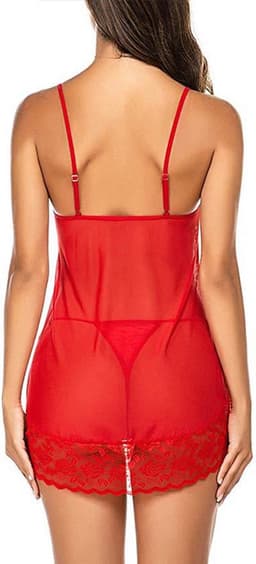 Erotische 2-Delige Lingerieset I Nachtjapon & Slipje I Sexy Kanten Lingerie Set I Maat M I Rood — thumbnail 6