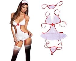 Rollenspel verpleegster - One size - Bodysuit - Slip - Hoofdband - XS t/m L