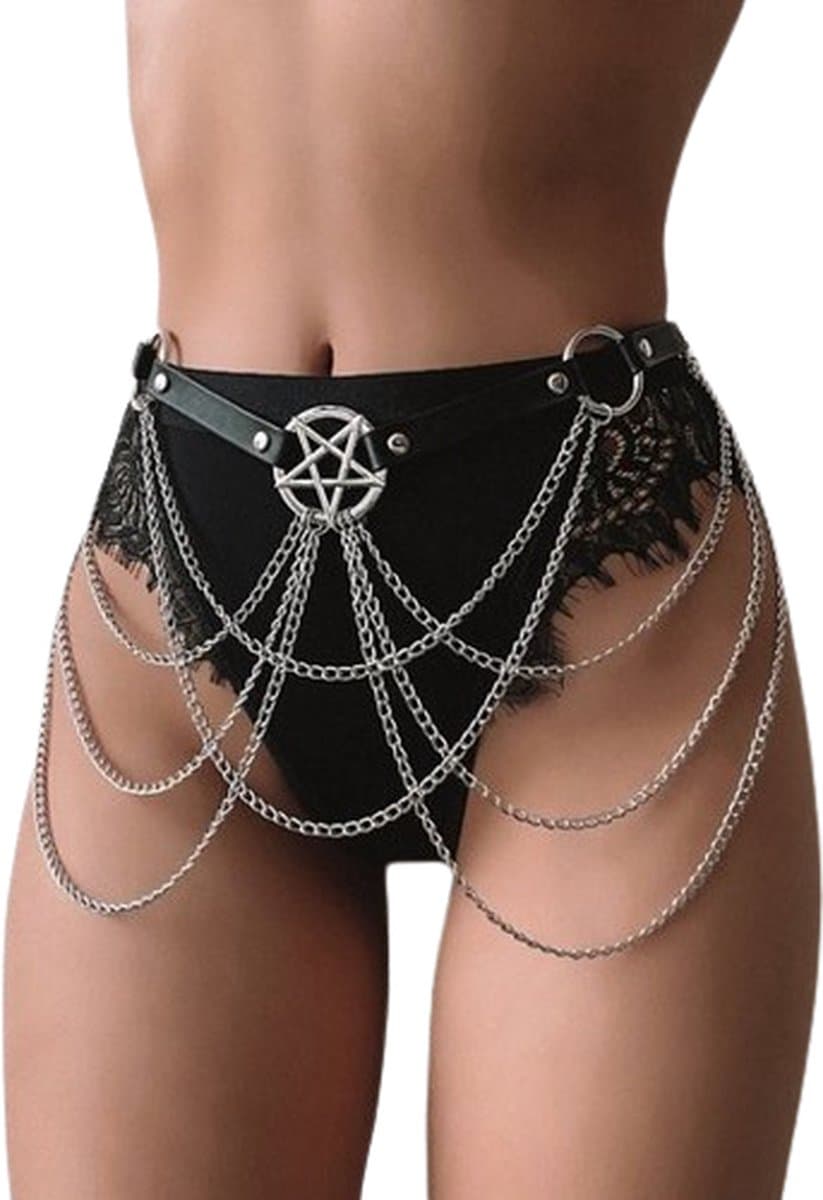Festival harnas ketting - RVS en Leder - Feest - Verstelbaar en one size - Riem — afbeelding 1