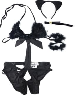 BamBella ® Sexy Cosplay Rollenspel kleding - Onesize - outfit dames Sex kitten kat pak Zwart — thumbnail 3