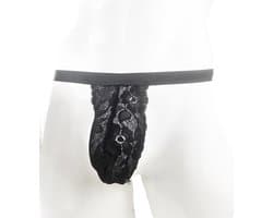 BamBella® Slip kant voor mannen - L/XL - ring doorzichtig Erotische Sexy Lingerie Heren - Zwart mannen ondergoed slip