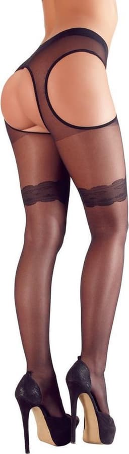Cottelli Collection – Sexy Kousen en Jarretels met Open Zijkanten en Kruis – Maat S – Zwart — thumbnail 8