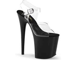 Pleaser - FLAMINGO-808 Sandaal met enkelband, Paaldans schoenen - Paaldans schoenen - 37 Shoes - Zwart/Transparant
