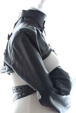 Banoch - Open Breast Straight Jacket Black - pu Leer dwangbuis bondage - Zwart — thumbnail 15