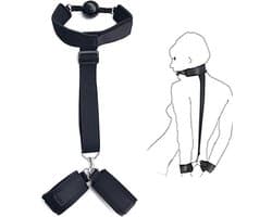 Bondageset- SM Mondbal met handboeien- Gagball-Bondagekit- seksspeeltjes- Gag ball met aaneengesloten halsband en handboeien voor onderdanigheid- zwart - BellaSupplies