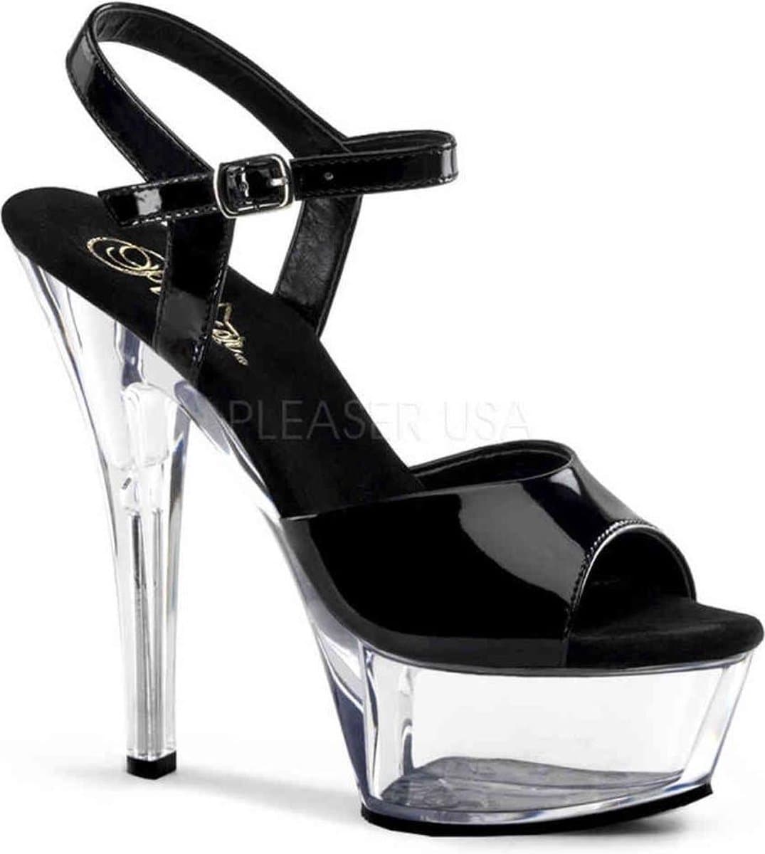 Pleaser - KISS-209 Sandaal met enkelband - US 14 - 45 Shoes - Zwart/Transparant — afbeelding 1