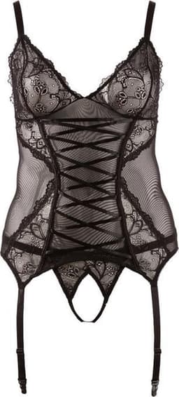 Cottelli Plus Size – Sexy Jarretel Set met Licht Transparante Motieven en Open Kruis – Maat 3XL – Zwart — thumbnail 3