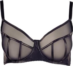 Cottelli Plus Size –  Sexy Beha met Transparante Inzetstukken en Wetlook Jarretel Afwerking – Maat 90F – Zwart — thumbnail 3