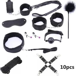 Bondage Set - Bondageset - Erotisch - Bondage - 10 delige set - Speeltjes Voor Volwassen - Game Erotische BDSM - Handboeien - Sex - Spel - Zweep - Tepelklemmen - SM - Zwart met rood — thumbnail 2