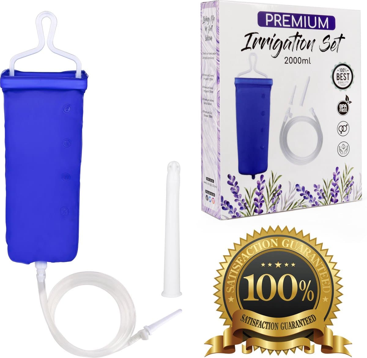 Klysma 2L • Home Enema Kit • Anal Shower Irrigator • Voor constipatie • Hygiënische darmreiniging • Darmreiniging • Optimale darmreiniging • Anale douche • Vaginale douche •Ontgifting •Laxeermiddel •Darmspoeling — afbeelding 1