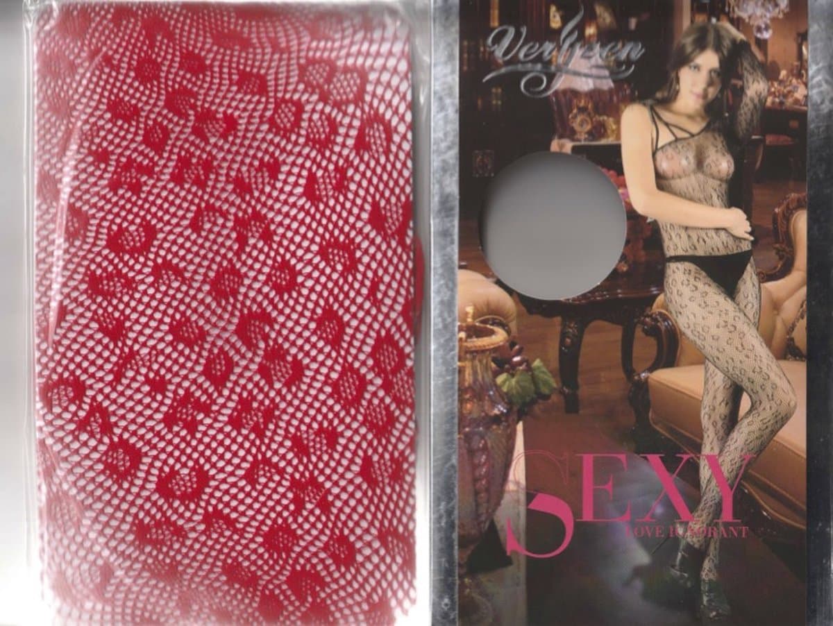 Rode fishnet bodystocking met geweven luipaard print — afbeelding 1